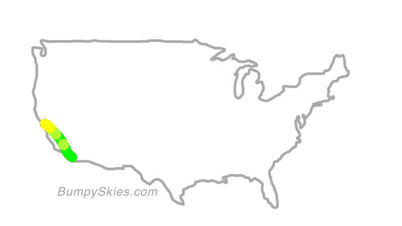 Map of continental US with illustrated flight path and turbulence forecast (described in text below)