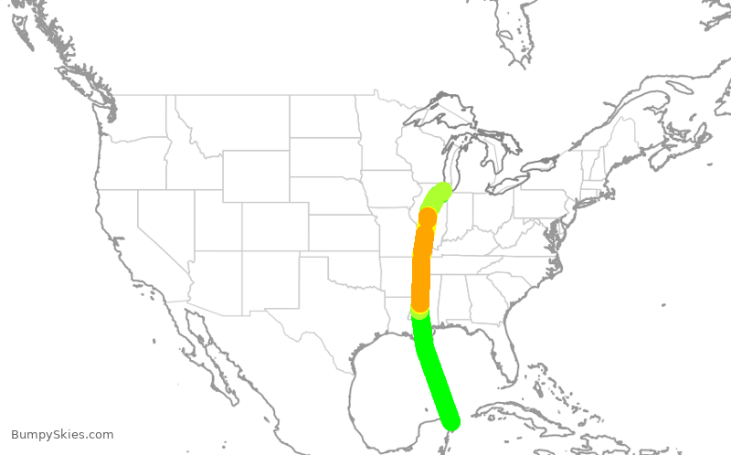 Turbulence forecast map for SWA219, MUN to MDW