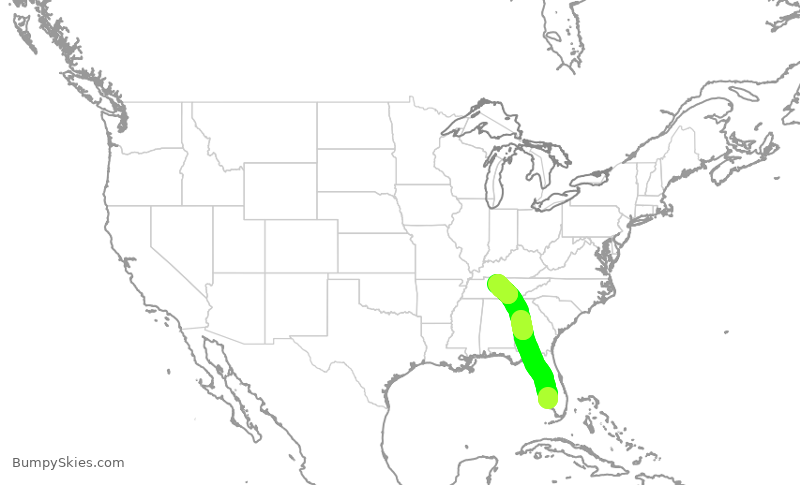 Turbulence forecast map for SWA2200, RSW to BNA