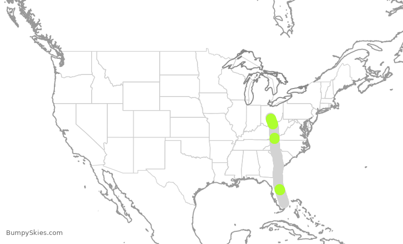 Turbulence forecast map for SWA2203, FLL to CMH