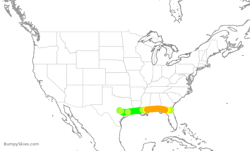 Turbulence forecast map for SWA2203, JAX to AUS