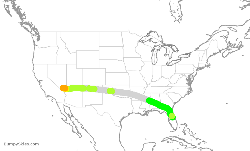 Turbulence forecast map for SWA2204, LAS to MCO