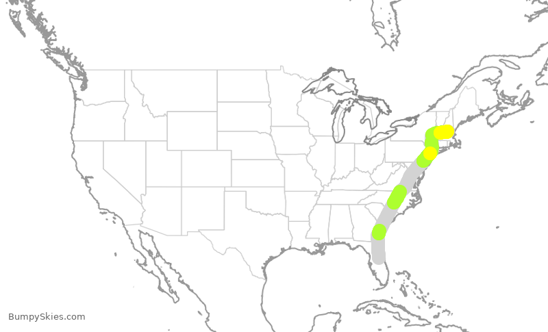 Turbulence forecast map for SWA2204, MCO to MHT
