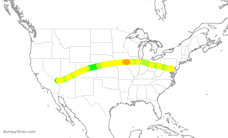 Turbulence forecast map for SWA2205, LAS to BWI