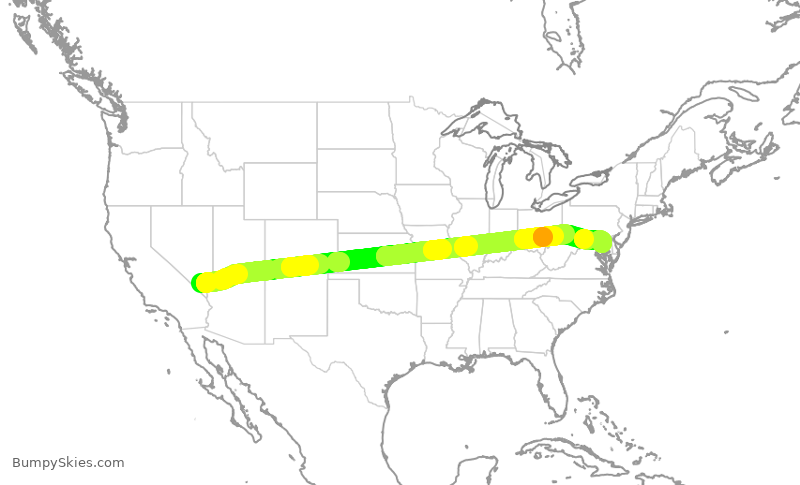 Turbulence forecast map for SWA2206, LAS to BWI