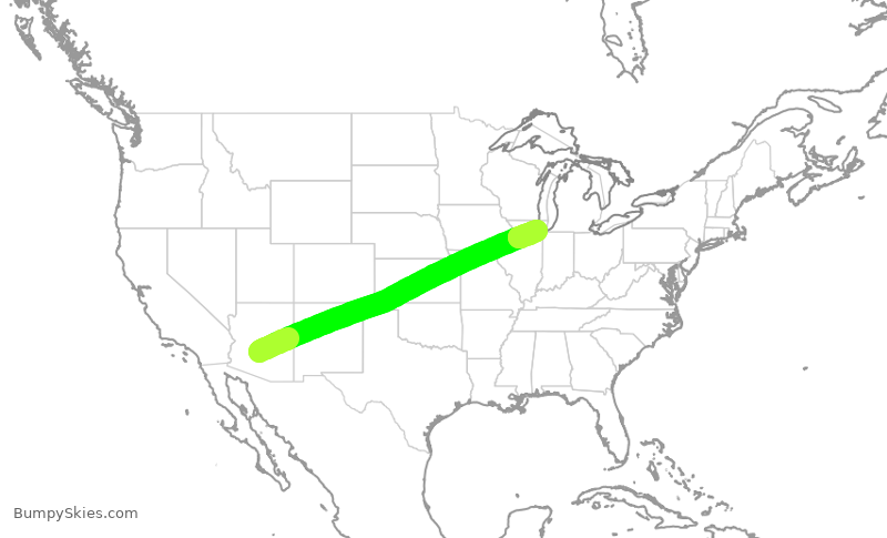 Turbulence forecast map for SWA2206, PHX to MDW