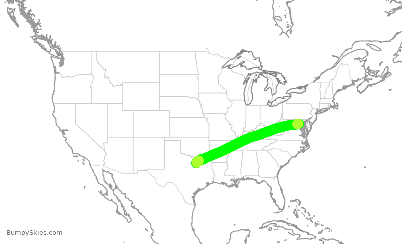 Turbulence forecast map for SWA2209, DCA to DAL
