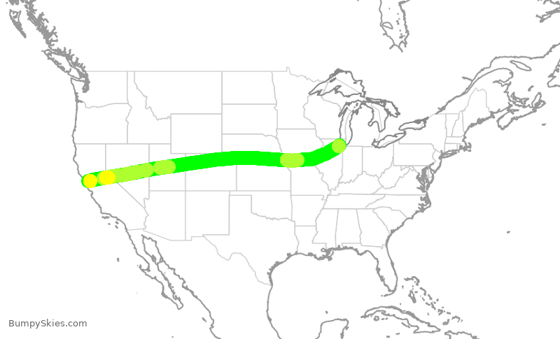 Turbulence forecast map for SWA2211, OAK to MDW