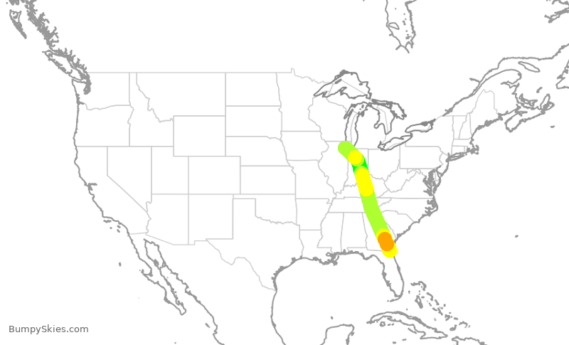 Turbulence forecast map for SWA2213, JAX to MDW