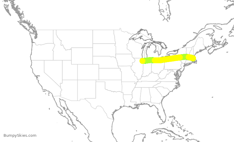 Turbulence forecast map for SWA2213, MDW to BOS