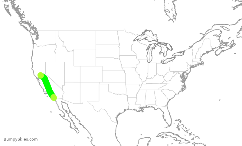 Turbulence forecast map for SWA2216, SMF to SAN