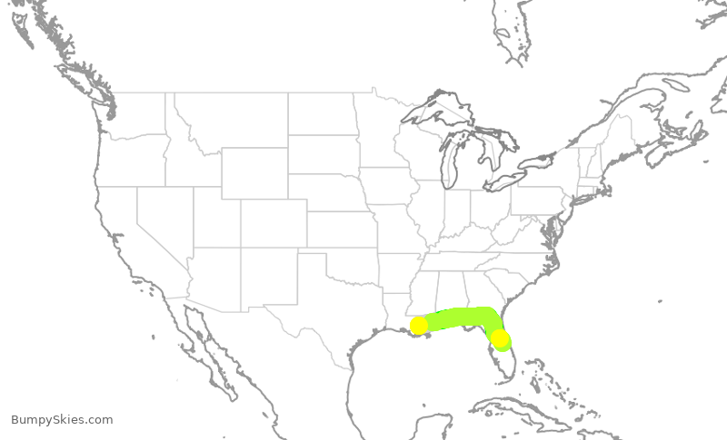 Turbulence forecast map for SWA2218, MSY to MCO