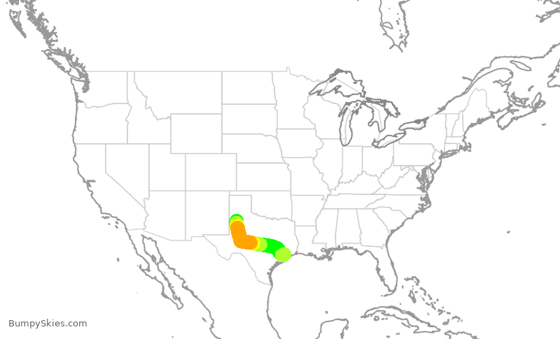 Turbulence forecast map for SWA2220, LBB to HOU