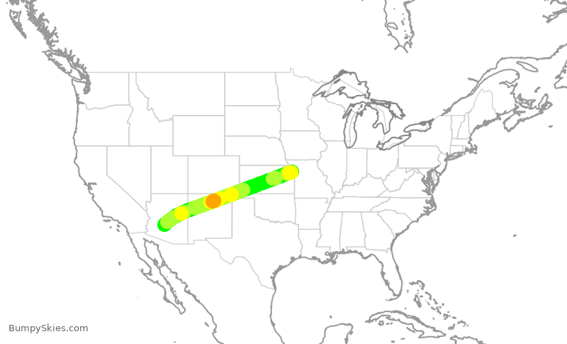 Turbulence forecast map for SWA2223, MCI to PHX
