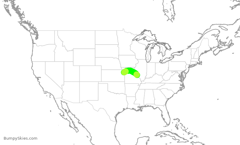 Turbulence forecast map for SWA2223, STL to MCI