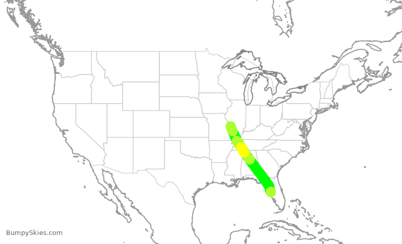 Turbulence forecast map for SWA2223, TPA to STL