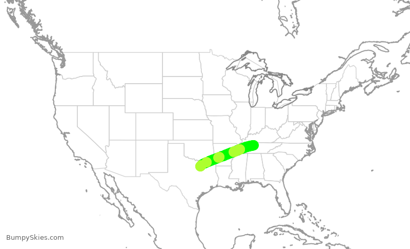 Turbulence forecast map for SWA2224, BNA to DAL