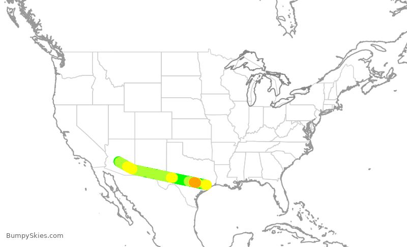 Turbulence forecast map for SWA2230, HOU to PHX