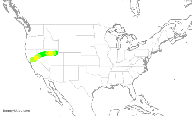 Turbulence forecast map for SWA2233, SMF to SLC