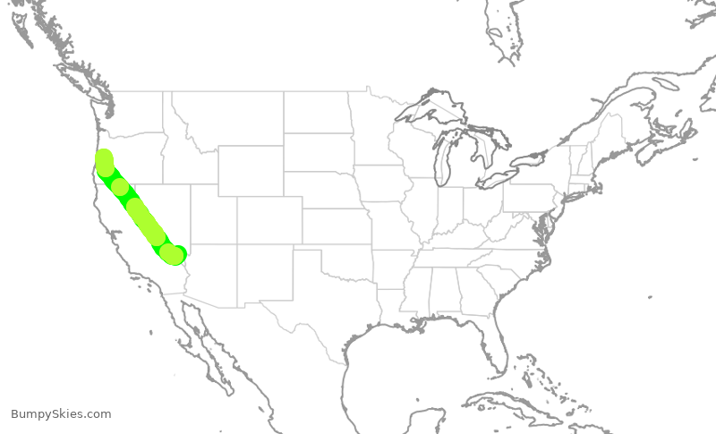 Turbulence forecast map for SWA2234, LAS to EUG