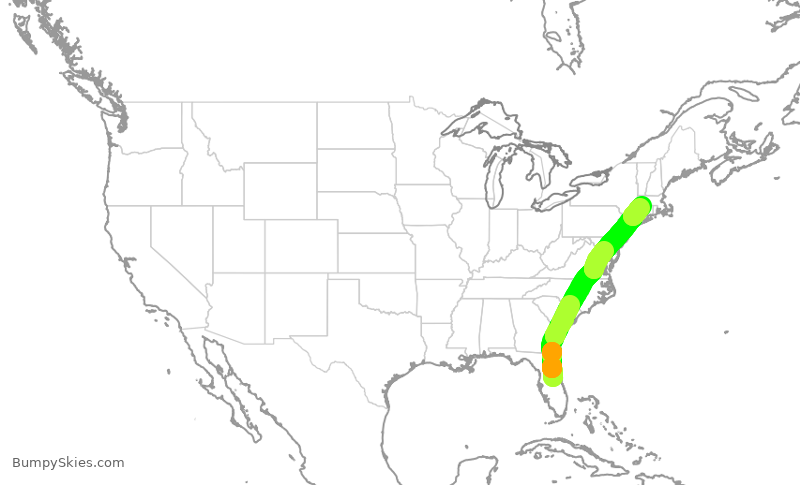 Turbulence forecast map for SWA2234, MCO to BDL