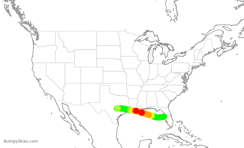 Turbulence forecast map for SWA2240, AUS to TPA