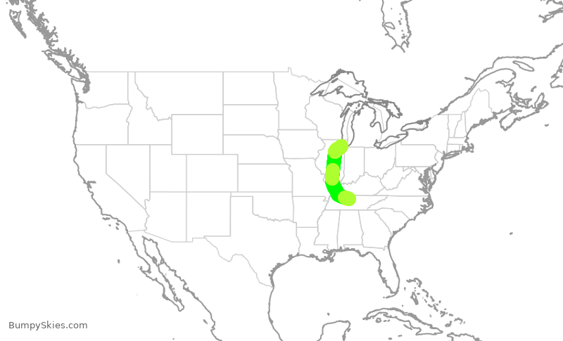 Turbulence forecast map for SWA2241, BNA to MDW