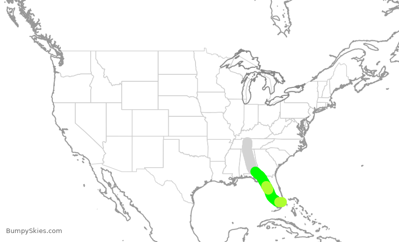 Turbulence forecast map for SWA2246, BNA to FLL