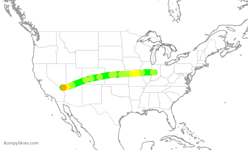 Turbulence forecast map for SWA2246, LAS to IND