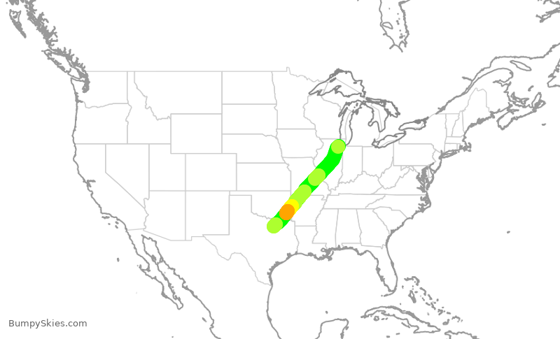 Turbulence forecast map for SWA2253, MDW to DAL