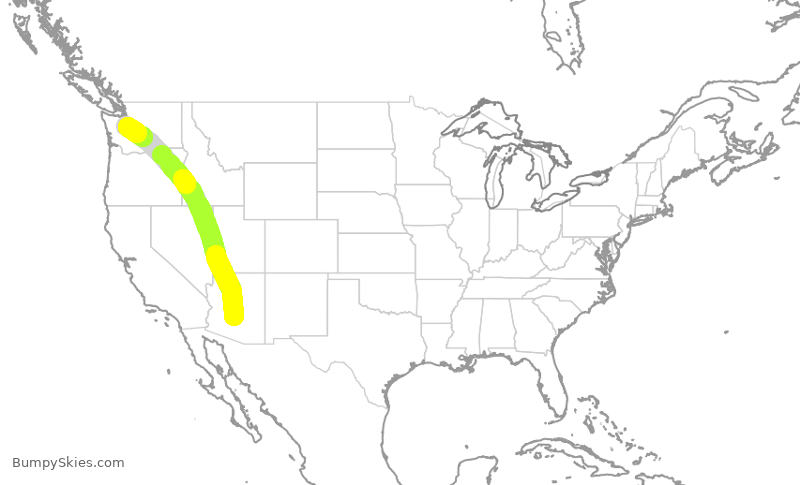 Turbulence forecast map for SWA2256, PHX to SEA