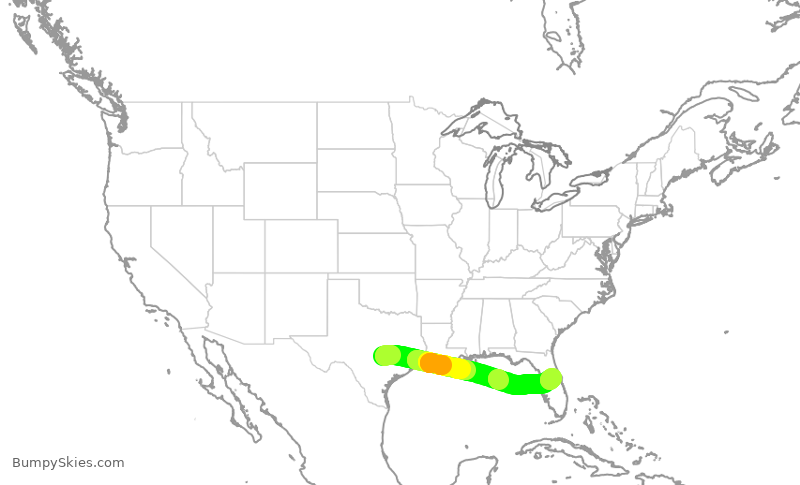 Turbulence forecast map for SWA2258, AUS to MCO