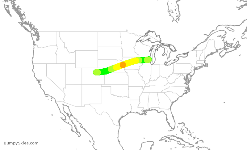 Turbulence forecast map for SWA225, DEN to MKE