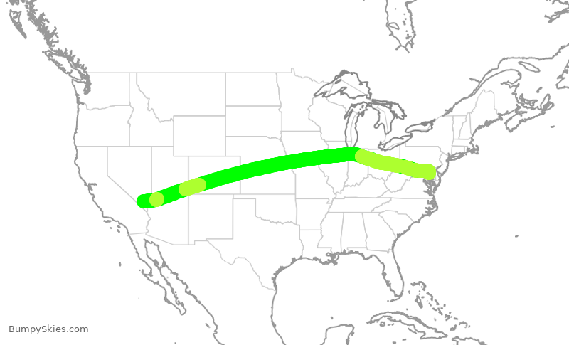 Turbulence forecast map for SWA2264, LAS to BWI