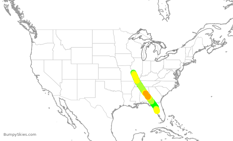 Turbulence forecast map for SWA2264, TPA to STL
