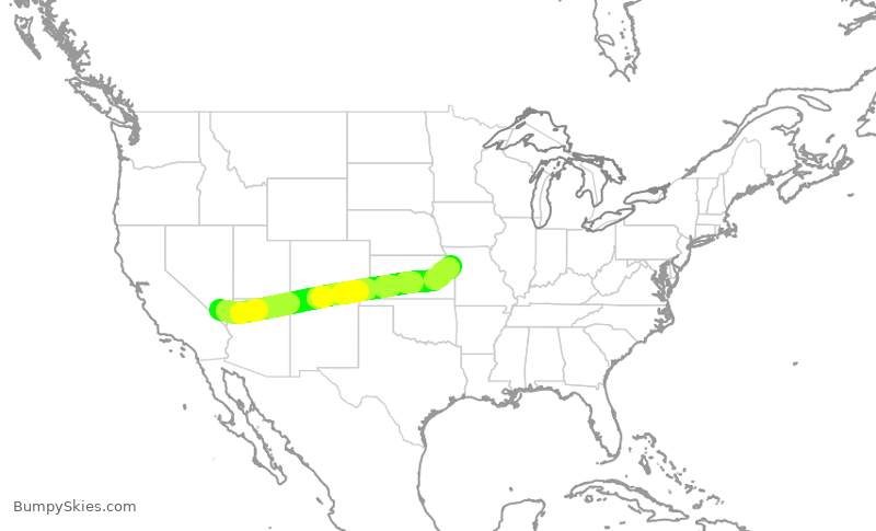 Turbulence forecast map for SWA2266, LAS to MCI