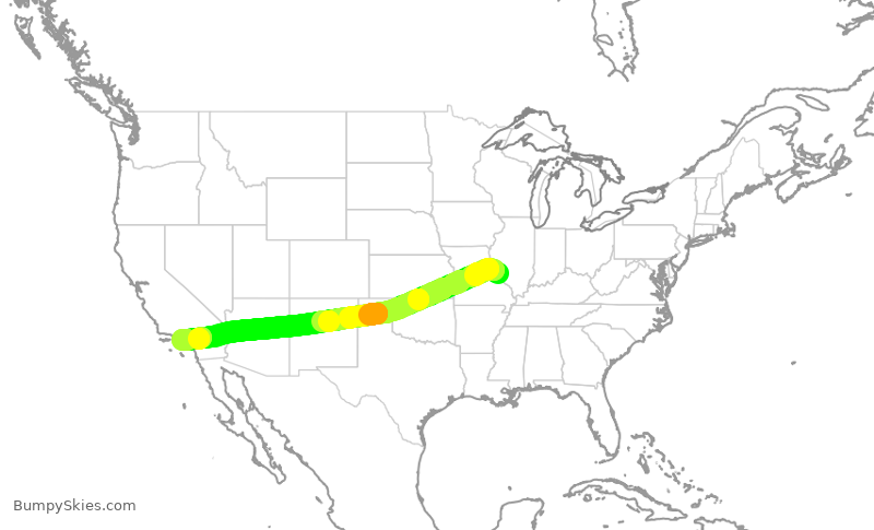 Turbulence forecast map for SWA2269, STL to LAX