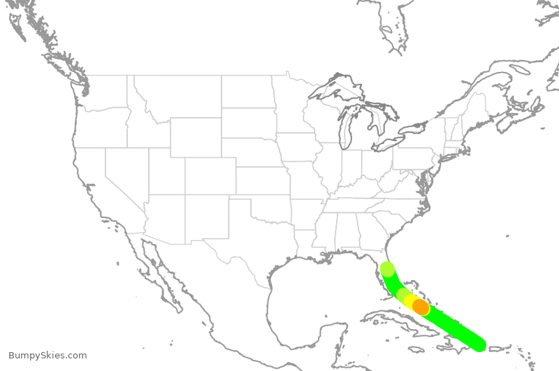 Turbulence forecast map for SWA226, PUJ to MCO