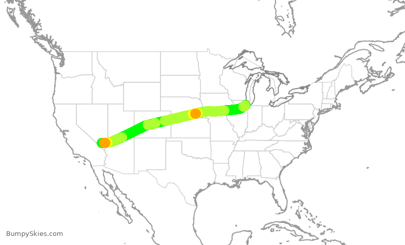 Turbulence forecast map for SWA2271, LAS to MDW