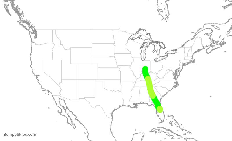 Turbulence forecast map for SWA2274, IND to MCO