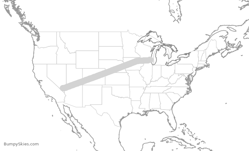 Turbulence forecast map for SWA2279, LAS to MKE