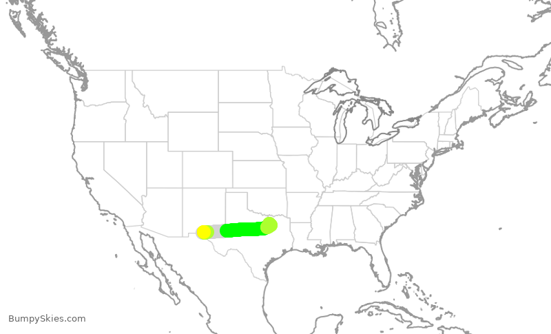 Turbulence forecast map for SWA2280, ELP to DAL
