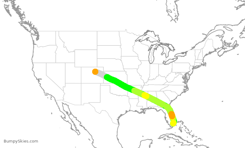 Turbulence forecast map for SWA2281, DEN to FLL