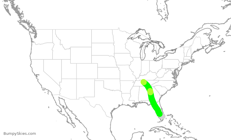 Turbulence forecast map for SWA2283, FLL to BNA