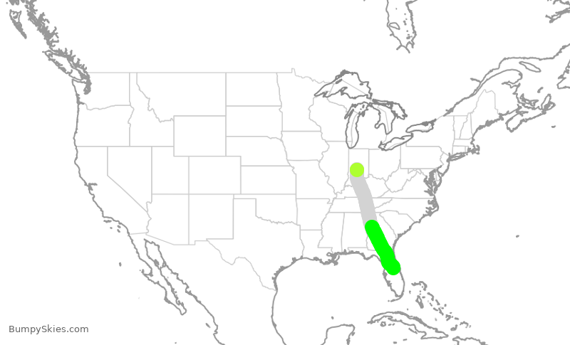 Turbulence forecast map for SWA2285, IND to MCO