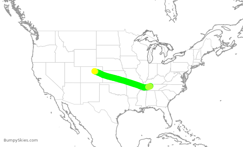 Turbulence forecast map for SWA2286, DEN to BNA