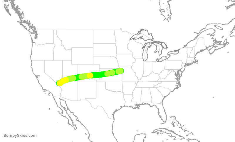 Turbulence forecast map for SWA2286, MCI to LAS