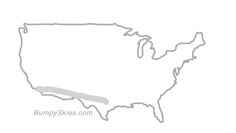 Map of continental US with illustrated flight path and turbulence forecast (described in text below)
