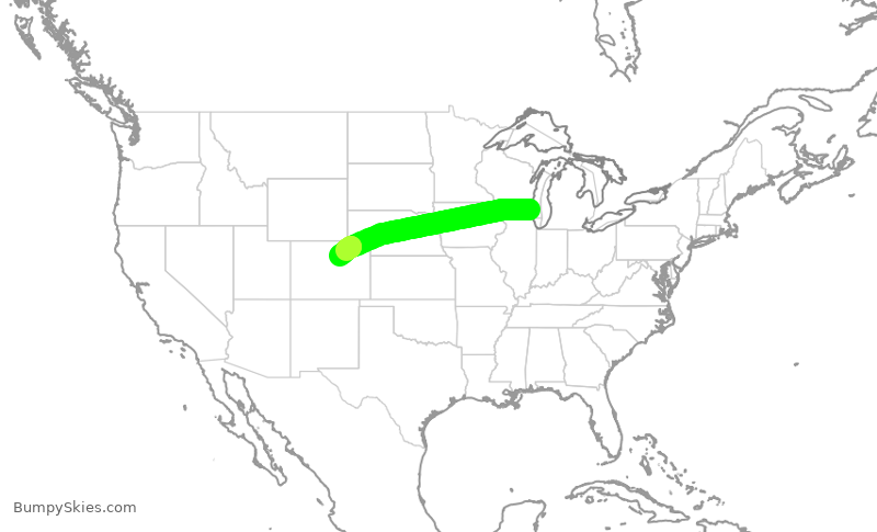 Turbulence forecast map for SWA2287, MKE to DEN