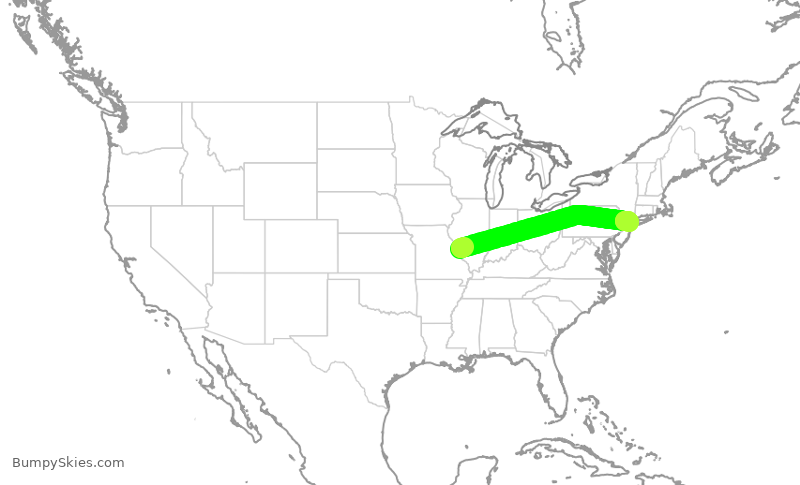 Turbulence forecast map for SWA2288, STL to LGA